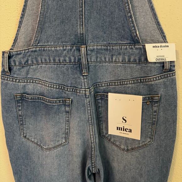 Mica Denim Boyfriend Overalls Medium Wash Distressed Skinny Leg Size Small - Picture 6 of 14